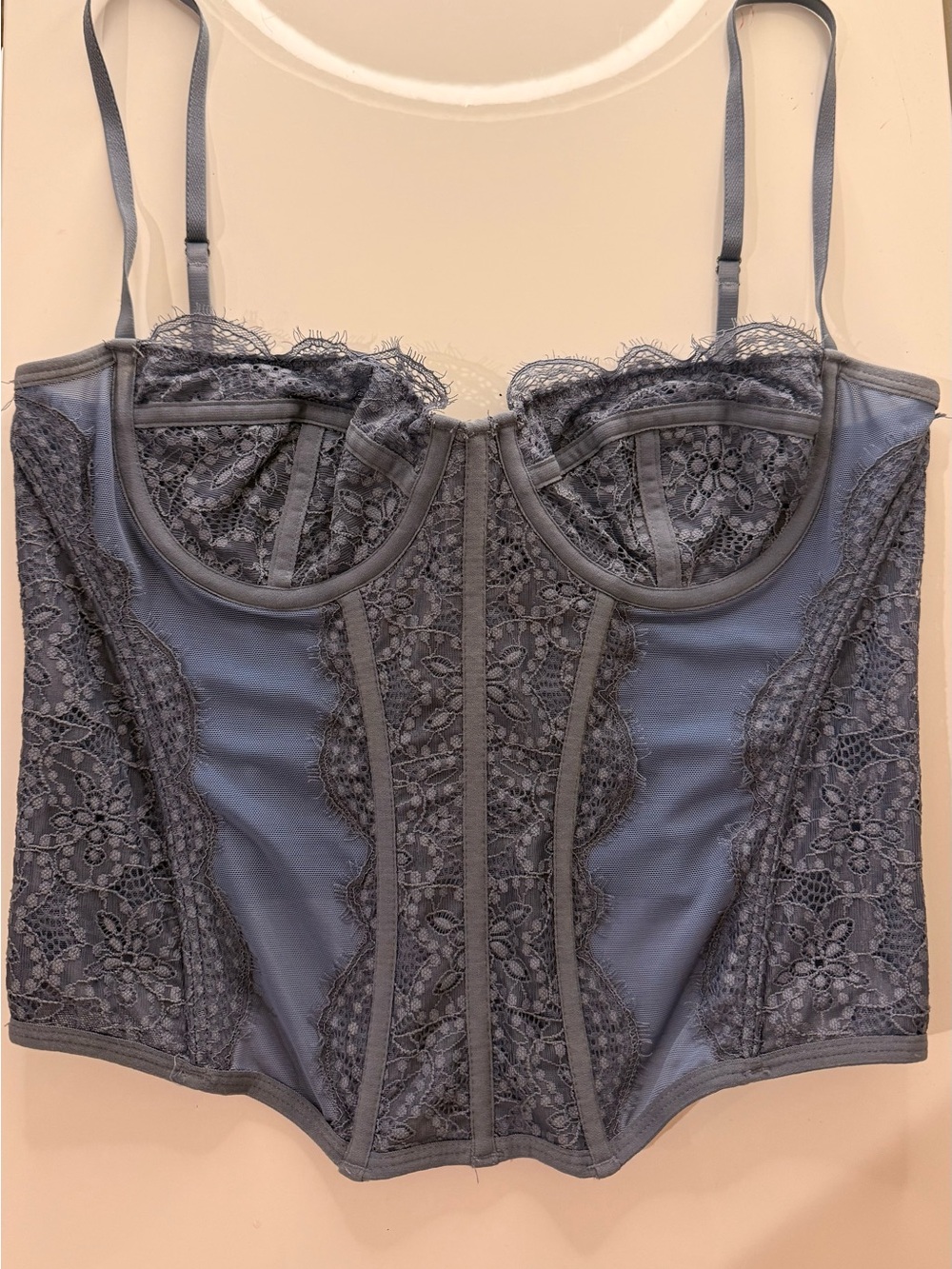 LG Slate Gray Lace-Trim Bustier Bra Top